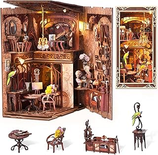Book Nook Kit DIY Miniature Maison de Poupée Booknook Kit, Puzzle en Bois 3D Serre-Livres Bibliothèque Décoration avec LED pour Adolescents et Adultes, Atelier du Peintre
